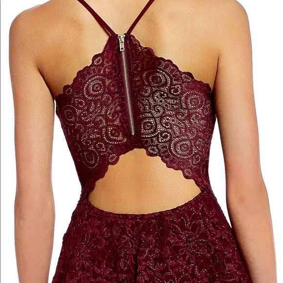 Honey and Peach Sparkly Burgundy Lace Dress - Picture 4 of 6